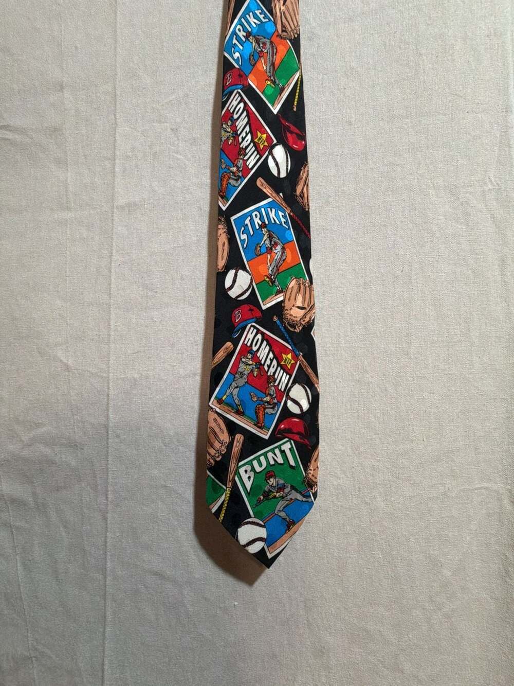 Addiction Vintage 90s Baseball Theme Novelty 100% Silk Necktie